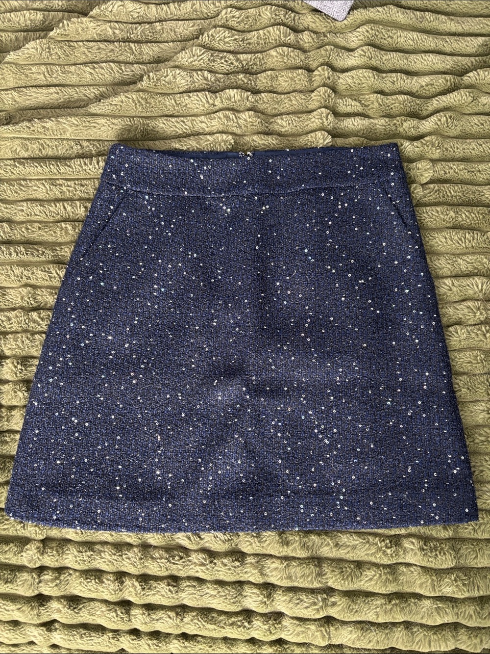 Loft Classic Navy Sparkle Tweed Mini Skirt with Pockets